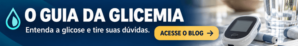 Banner do blog O Guia da Glicemia com medidor de glicose e botão “Acesse o blog.